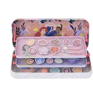 Lip Smacker Disney Princess Artisan Picknick Beauty Tin, Set van Make-up voor Meisjes op 3 niveaus met Lipgloss, Glanzende Oogschaduw, Make-up Applicators en Haaraccessoires