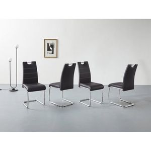 Apollo Flora, set van 4 schommelstoelen, keukenstoel, kunstleer, zwart, verzonken greep, verchroomd metalen frame, 42 x 57 x 98 cm