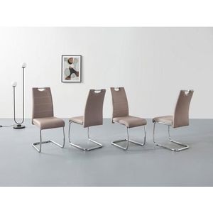 Apollo Flora, set van 4 schommelstoelen, keukenstoel, kunstleer cappuccino, verzonken greep, verchroomd metalen frame, 42x57x98 cm