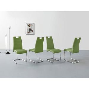 Apollo Flora, set van 4 schommelstoelen, keukenstoel, kunstleer, groen, handgrepen, verchroomd metalen frame, 42 x 57 x 98 cm