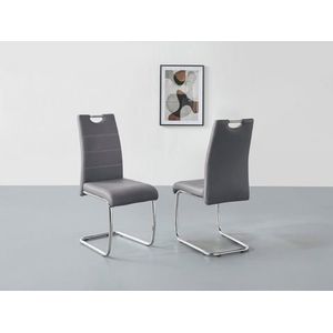 Apollo Flora, set van 2 schommelstoelen, keukenstoel, kunstleer, grijs, verzonken greep, verchroomd metalen frame, 42 x 57 x 98 cm