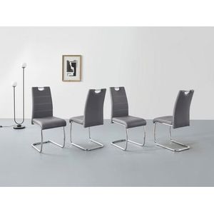 Apollo Flora, set van 4 schommelstoelen, keukenstoel, kunstleer, grijs, verzonken greep, verchroomd metalen frame, 42x57x98 cm