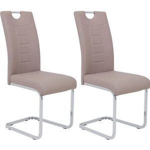 Apollo Set van 2 schommelstoelen keukenstoel Ruby, kunstleer cappuccino, verzonken handgreep, metalen frame + handvat chroom, 140 kg belastbaar