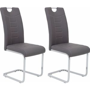 Apollo Set van 2 schommelstoel keukenstoel Ruby, kunstleer grijs, verzonken greep, metalen frame + handvat chroom, belastbaar tot 140 kg