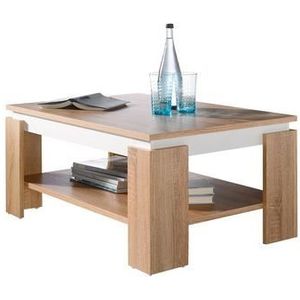 Apollo Salontafel, banktafel, houten materiaal met melaminecoating, gekleurde tafelkrans, sonoma/wit, grote plank, 90 x 60 x 41 cm