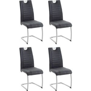 Ulla eetkamerstoelen, set van 4 stuks, met microvezel bekleding in roestvrijstalen look, antraciet