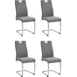 Set van 4 schommelstoelen Alina geweven stof grijs, metalen frame chroom, rugleuning met handvat