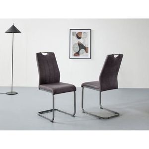 Apollo Set van 2 eetkamerstoelen, schommelstoel Christia, microvezel, vintage-look, antraciet, metalen frame, grijs, leuning met handvat