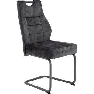 Apollo Set van 2 eetkamerstoelen, schommelstoel Linda, microvezel, antraciet, rond onderstel zwart, comfortabele zitting veermand, 140 kg belastbaar