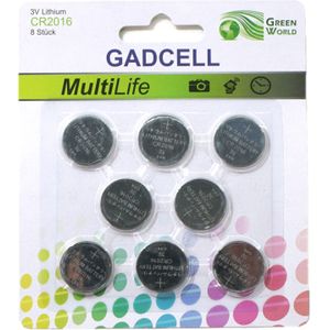 Gadcell knoopcel batterijen set - type CR2016 - 8x stuks - 3V Lithium