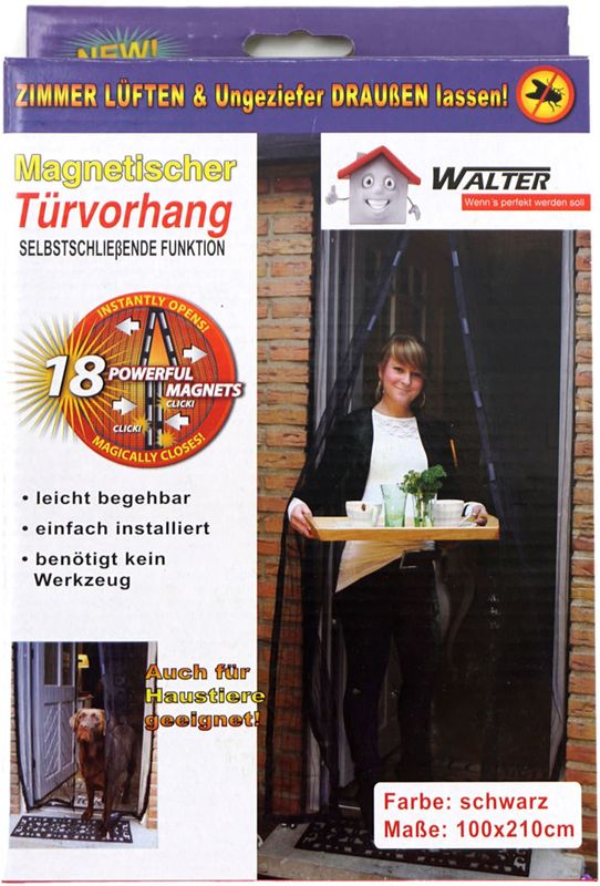 Insecten deur hor/gordijn - zwart - magnetisch - polyester - 100 x 210 cm - deur- en raamhorren