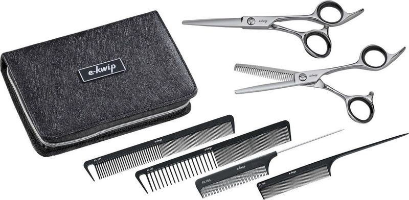 E-Kwip - Starterset 2.0 - Kappersscharen - Roestvrijstaal - Inclusief Kam en Etui