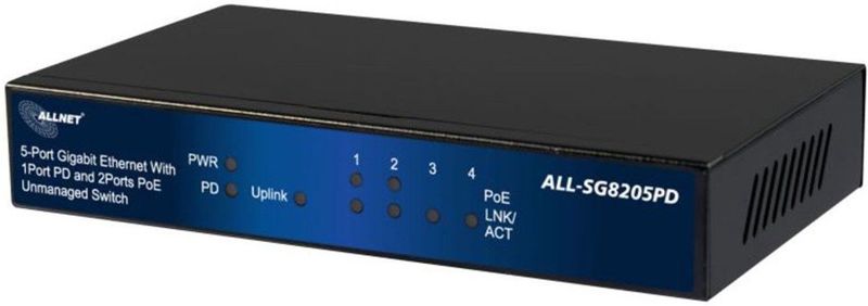 Allnet - ALL-SG8205PD - Switch - Zwart - 4-poorts Gigabit Ethernet met PoE
