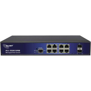 Allnet Switch slim beheerd 8 poort Gigabit 130W (10 Havens), Netwerkschakelaar, Zwart