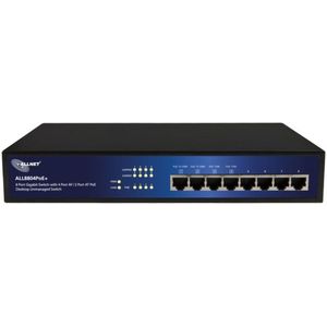 Allnet - ALL8804POE+ - Netwerkschakelaar - Blauw/Zwart - 8-poorts 10/100/1000 Mbit/s met PoE ondersteuning