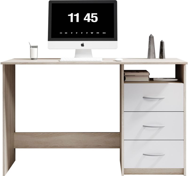 EMOB - Adriano - Bureau - Eik/Wit - 3 Lades, Spaanplaat