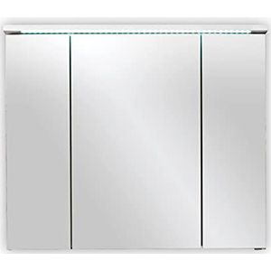 SPLASH Spiegelkast voor badkamer met ledverlichting in wit hoogglans, badkamerspiegel, kast met veel opbergruimte, 80 x 68 x 23 cm (b x h x d)