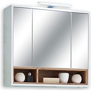 Milano Spiegelkast met LED-verlichting, wild eikenlook, 80 x 72 x 20 cm, wit glanzend