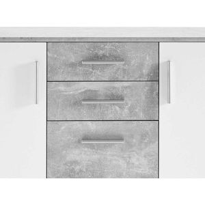 Bega Consult Kommode aus Spanplatte, in Beton / Weiß, mit 2 Türen, 4 Schubkästen (B/H/T 120 x 82 x 35 cm)