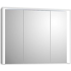 Stella Trading FIVE Badkamerkast met spiegel en ledverlichting in wit, badkamerkast met veel opbergruimte, 86 x 68 x 17,5 cm (b x h x d)