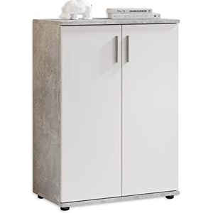 Stella Trading BOBBY commode in beton-look, wit - modern dressoir met veel opbergruimte voor uw woonkamer - 60 x 82 x 35 cm (B x H x D)