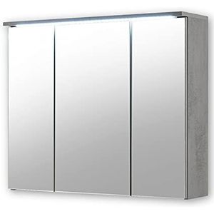 Indiana Spiegelkast met ledverlichting, antieke houtlook, betonoxide spiegelkast met veel opbergruimte, 80 x 68 x 23 cm (b x h x d)