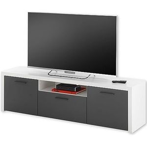Stella Trading MODICA Lowboard in wit, antraciet moderne tv-kast met lade en veel opbergruimte voor je woonkamer, houtmateriaal