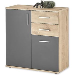 BC 1040 commode in grijs, Viking Oak look - moderne commode met laden en veel opbergruimte - 80 x 84 x 35 cm (B x H x D)