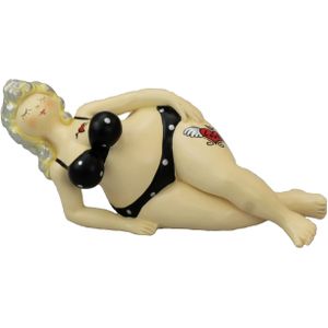 Inware Home decoratie beeldje dikke dame - liggend - zwart badpak - 17 cm