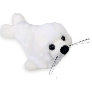 Pluche zeehond pup knuffel - liggend - wit - polyester - 18 cm - Knuffel zeedieren