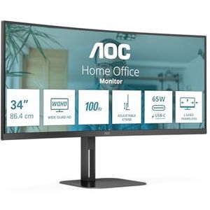 34" AOC CU34V5C/BK - 3440x1440 - 100Hz - VA - 65W USB HUB