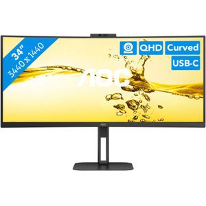 AOC 34" CU34V5CW, Curved, UWQHD, 100Hz, VA, USB-C DP-Alt, Hoogte, Cam
