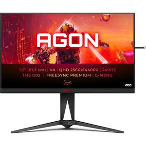 AOC AGON AG325QZN Gaming-monitor QHD 32 inch MPRT, 240 Hz, FreeSync Premium, HDR 400 (2560 x 1440, HDMI, DisplayPort, USB-hub), zwart/rood