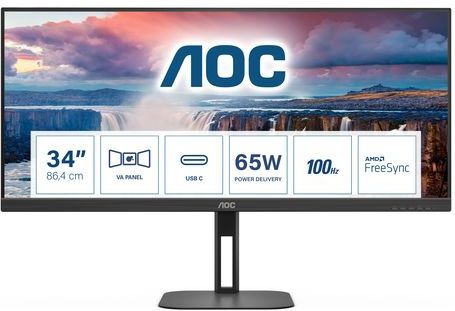 Aoc - U34v5c/bk - Monitor - 34´´ - Wide QHD - VA Paneel - 100Hz