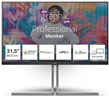 AOC - U32U3CV - Gaming Monitor - Zwart - 32 inch - 4K Ultra HD