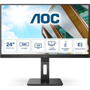 AOC 24P2QM - 24 inch FHD monitor, in hoogte verstelbaar (1920x1080, 75 Hz, VGA, DVI, HDMI, DisplayPort, USB-hub) zwart