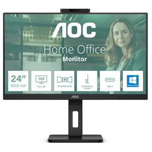AOC 24P3CW - 24 inch Full HD-monitor, 5MP webcam, in hoogte verstelbaar, luidspreker (1920 x 1080, 75 Hz, HDMI, DisplayPort (in/uit), USB-C (65W PD), RJ45, USB-hub) zwart