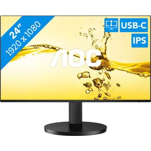 AOC 24B3CA2-24 inch FHD-monitor, IPS, 100Hz, 1ms, USB-C-connectiviteit, ultrasmalle boarder, flikkervrij, in hoogte verstelbaar, luidsprekers (1920 x 1080 250 cd/m HDMI 1.4/DP 1.4/USB-C)