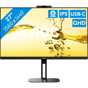 AOC Value-line Q27V5CW/BK - V5 series - LED-monitor - 27"" - 2560 x 1440 QHD @ 75 Hz - IPS - 300 cd/m² - 1000:1 - 4 ms - HDMI, DisplayPort, USB-C - luidsprekers - zwart