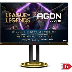 AOC Agon Pro AG275QXL Gaming Monitor QHD 27 inch, 170Hz, 1ms, FreeSync, G-Sync compatibel, HDR400 (2560 x 1440, HDMI, DisplayPort, USB-hub) zwart/goud