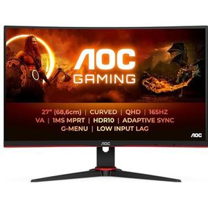 AOC 68 cm (27 inch) CQ27G2U Curved Gaming Monitor (QHD, HDMI, DisplayPort, FreeSync, 1ms reactietijd, 144Hz, 2560x1440) zwart/rood
