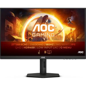 AOC Gaming Q27G4X - 27 inch QHD-monitor, 180 Hz, 1 ms, FreeSync. Prem., G-Sync Comp., HDR400 (2560 x 1420, HDMI 2.0, DisplyPort 1.4), zwart