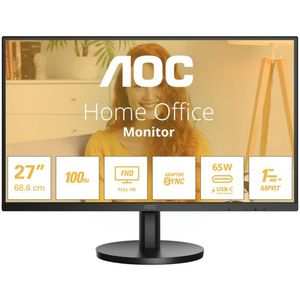 AOC 27B3CA2-27 inch FHD-monitor, Lautsprecher (1920x1080, 100 Hz, HDMI, USB-C (65 W PD), USB-hub) zwart