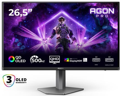 AOC - AGON PRO AG276QKD2 - Gaming Monitor - 27 inch - QHD - 500 Hz - HDR500 - HDMI 2.1 - DP 2.1