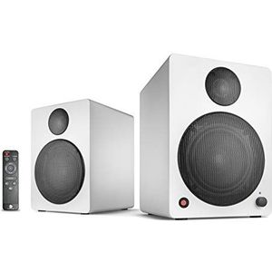 wavemaster CUBE NEO white - rek-luidsprekersysteem (50 Watt) met Bluetooth-streaming, digitale aansluiting en IR-afstandsbediening, actieve boxen, gebruik voor TV/Tablet/Smartphone, wit (66381)