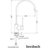 Keukenmengkraan herzbach design new 1-gats vlakke uitloop chroom