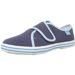 Beck Leichter Leinenschuh Basic Blau Hausschuh (für drinnen und draußen geeignet, für Mädchen und Jungs) verstellbarer Klettverschluss, atmungsaktive Baumwolle