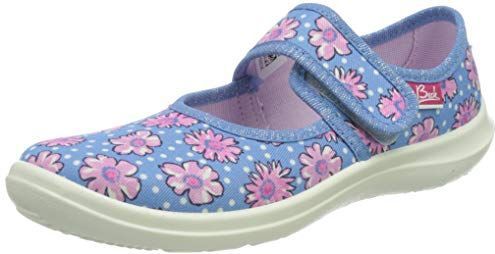 BECK - Huisschoenen - Lichtblauw - Bloemenprint - Velcro Sluiting