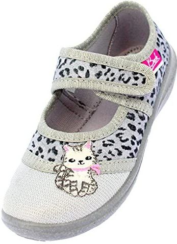 Beck - Miezekat - Meisjesschoenen - Grijs - Ademend Canvas - Antislip Klittenbandsluiting