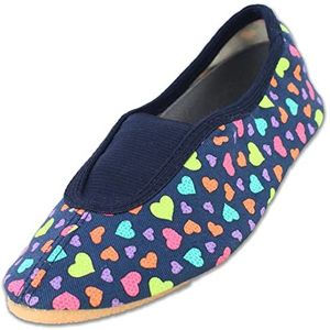 Beck Schläppchen Hearts mit Ristgummi Gymnastikschuh (Barfußschuhe, für schmale Füße und kleinere Kinder besonders geeignet, ab Gr. 18/19 erhältlich) atmungsaktive Baumwolle, rutschfeste Gummi-Sohle